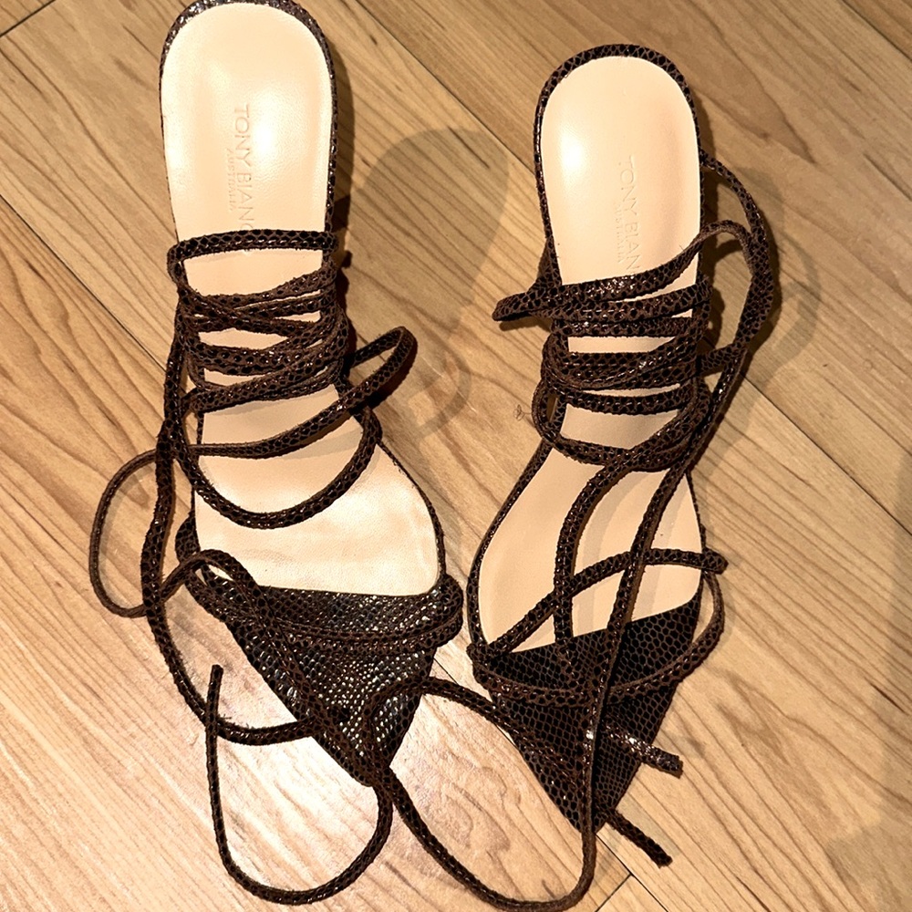 Tony Bianco Chocolate Lace Up Heels / Sandals